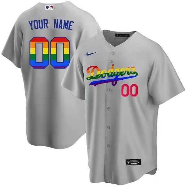 Men%27s Los Angeles Dodgers Customized Gray Cool Base Stitched Baseball Jersey->customized mlb jersey->Custom Jersey